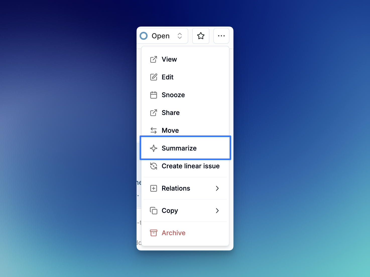 Accessing the Summary Feature