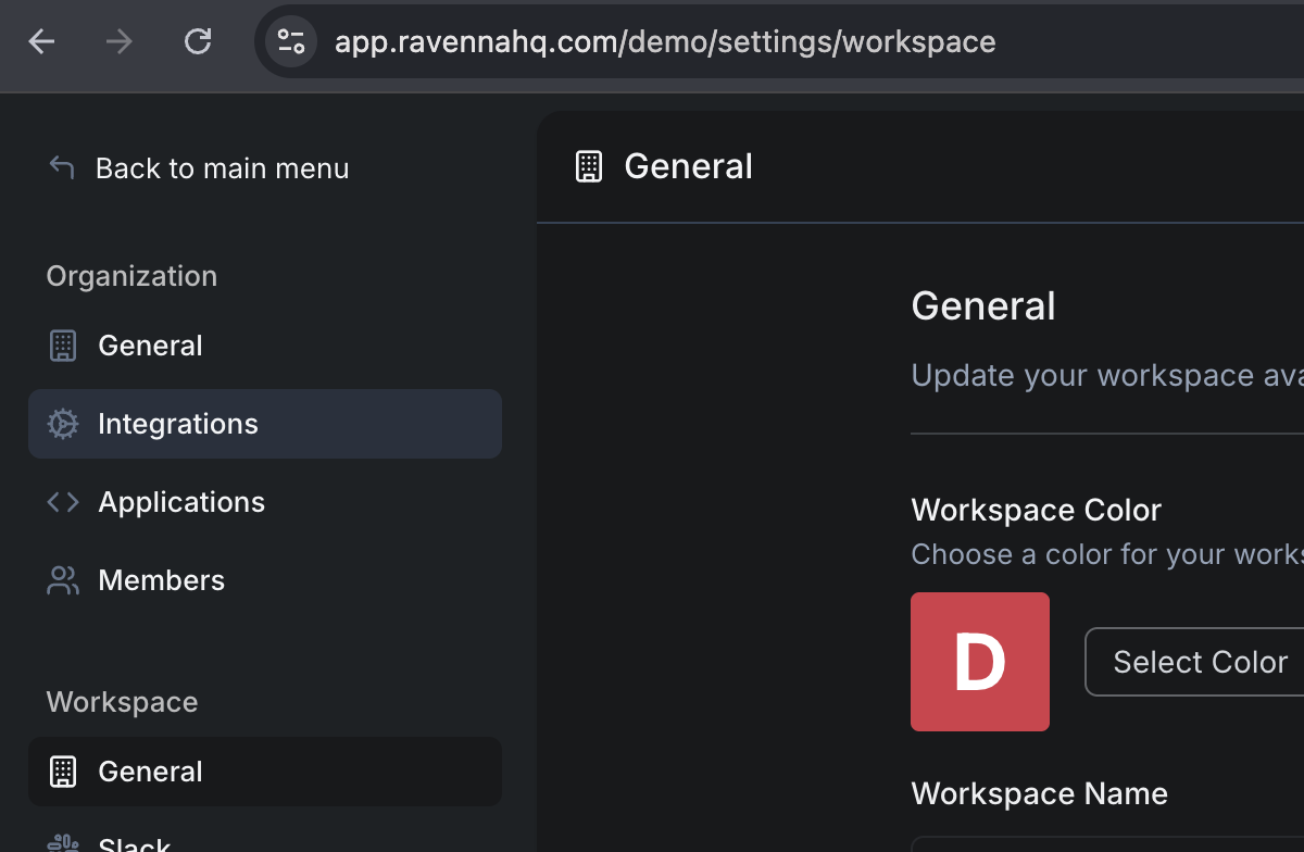 Navigate to organization integrations