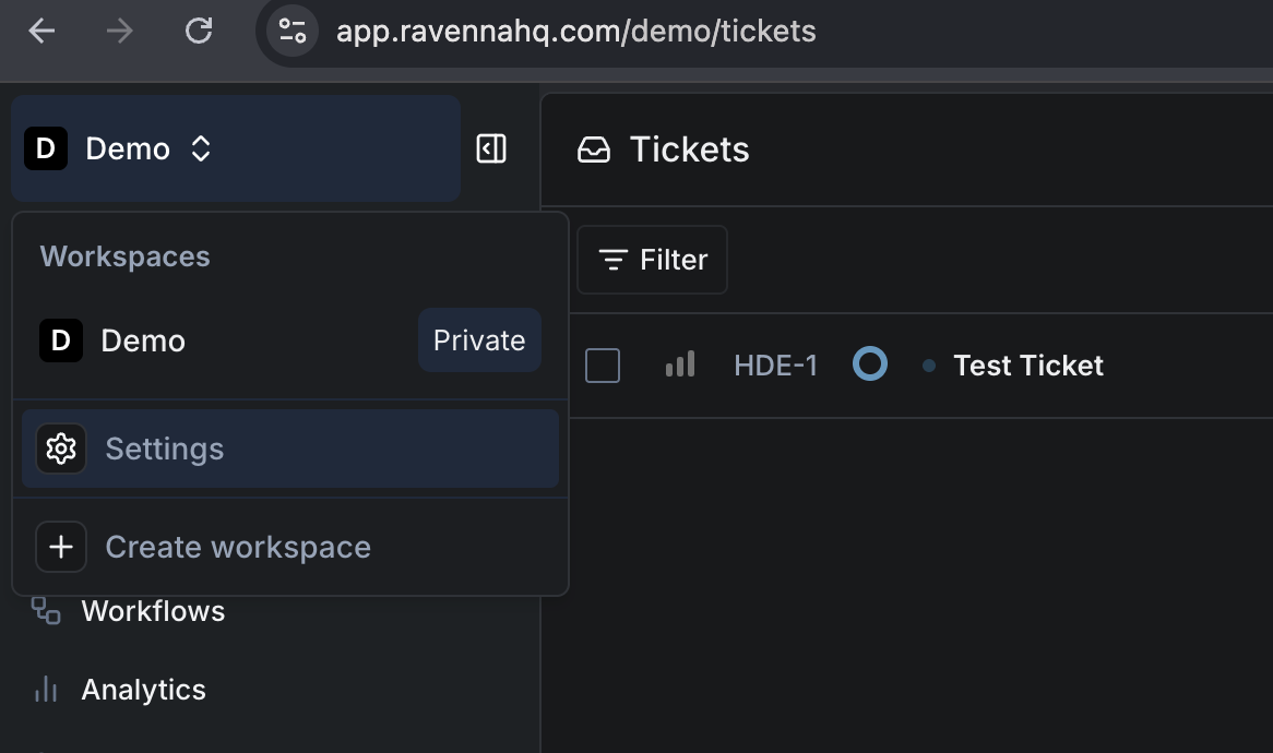 Access workspace settings