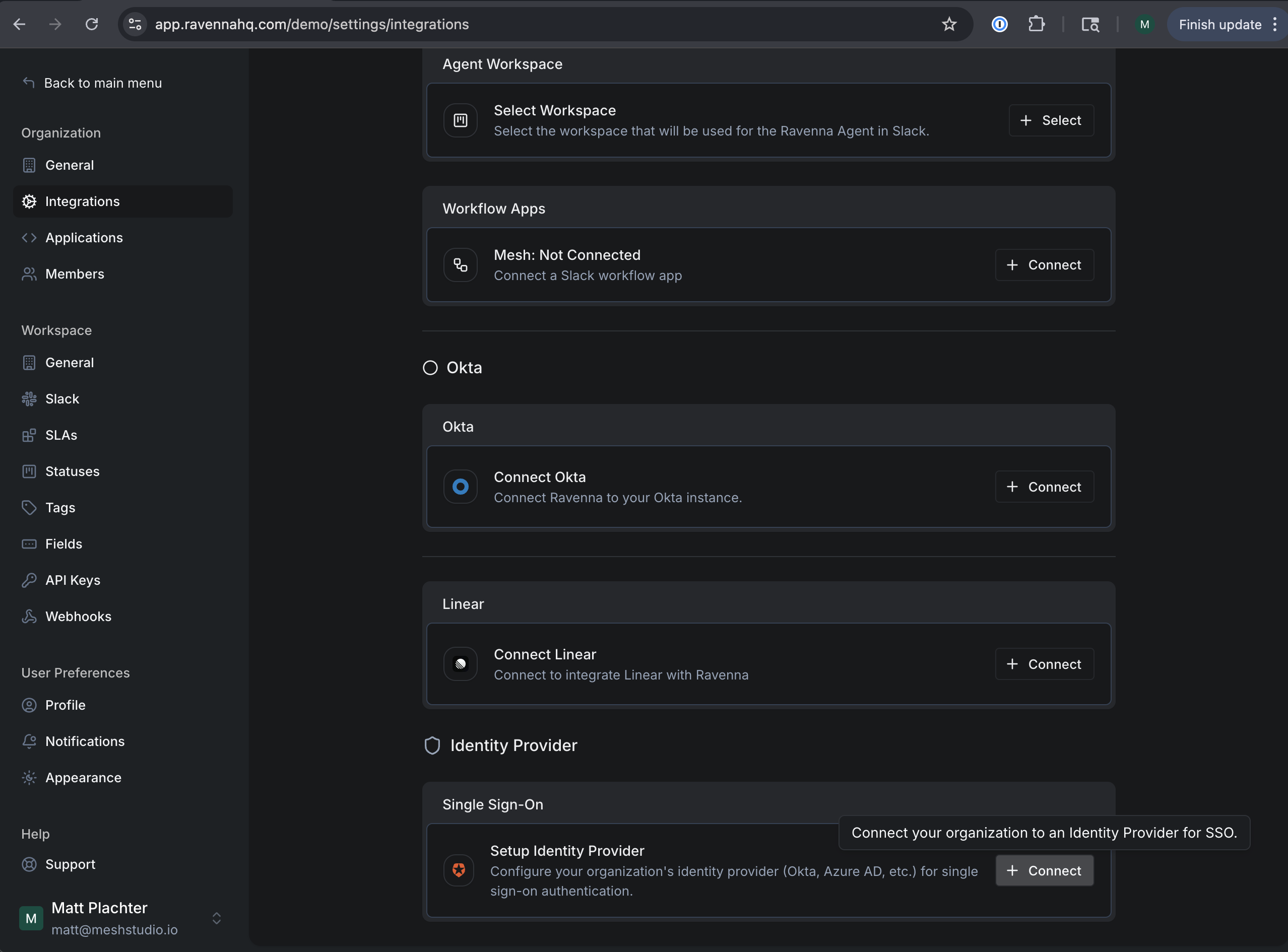 Connect SSO provider to organization