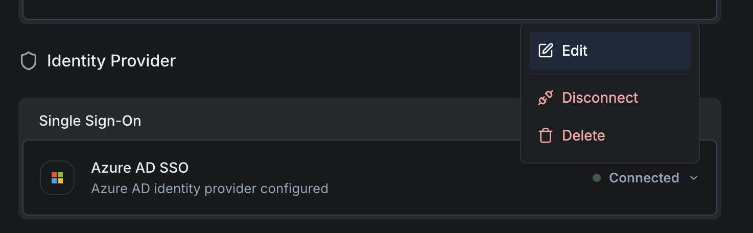 Edit connected SSO IdP