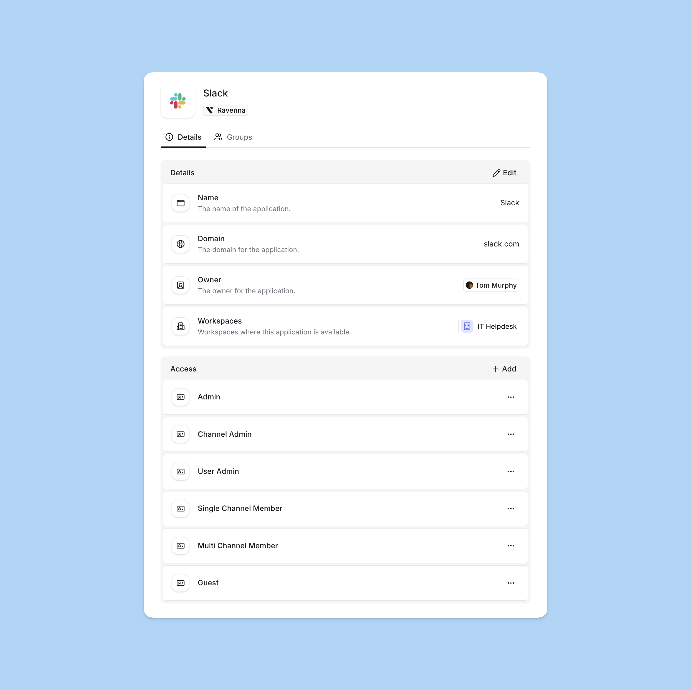 Access levels configuration interface