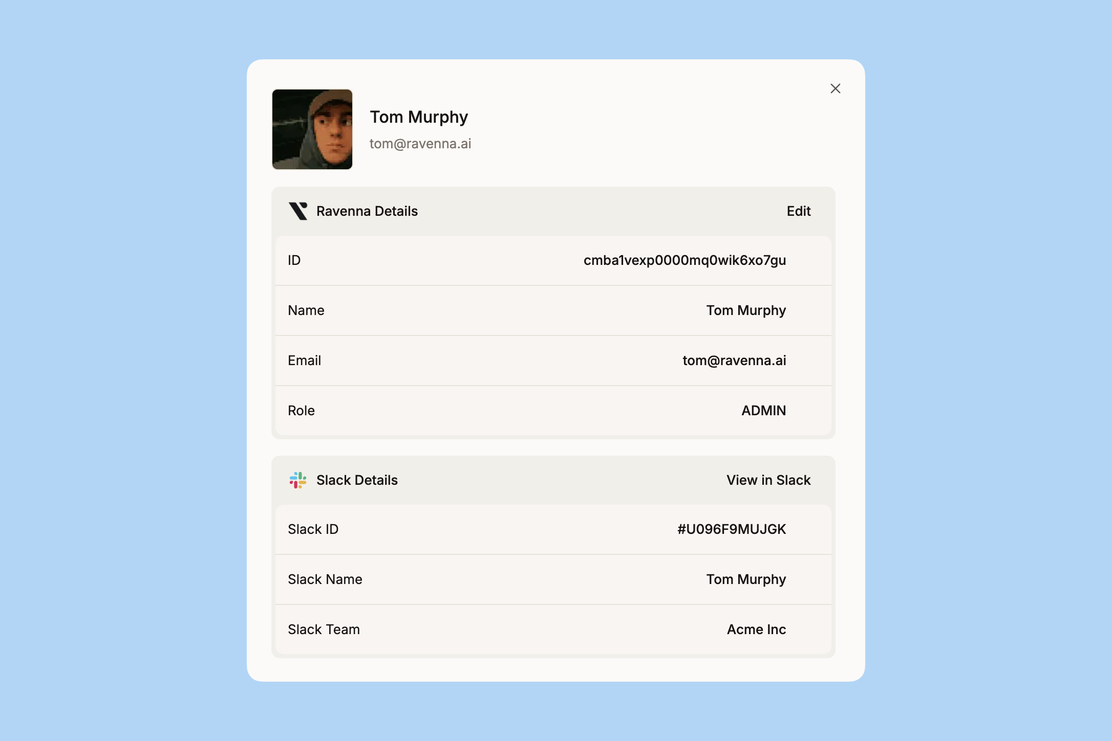 Member details sidebar