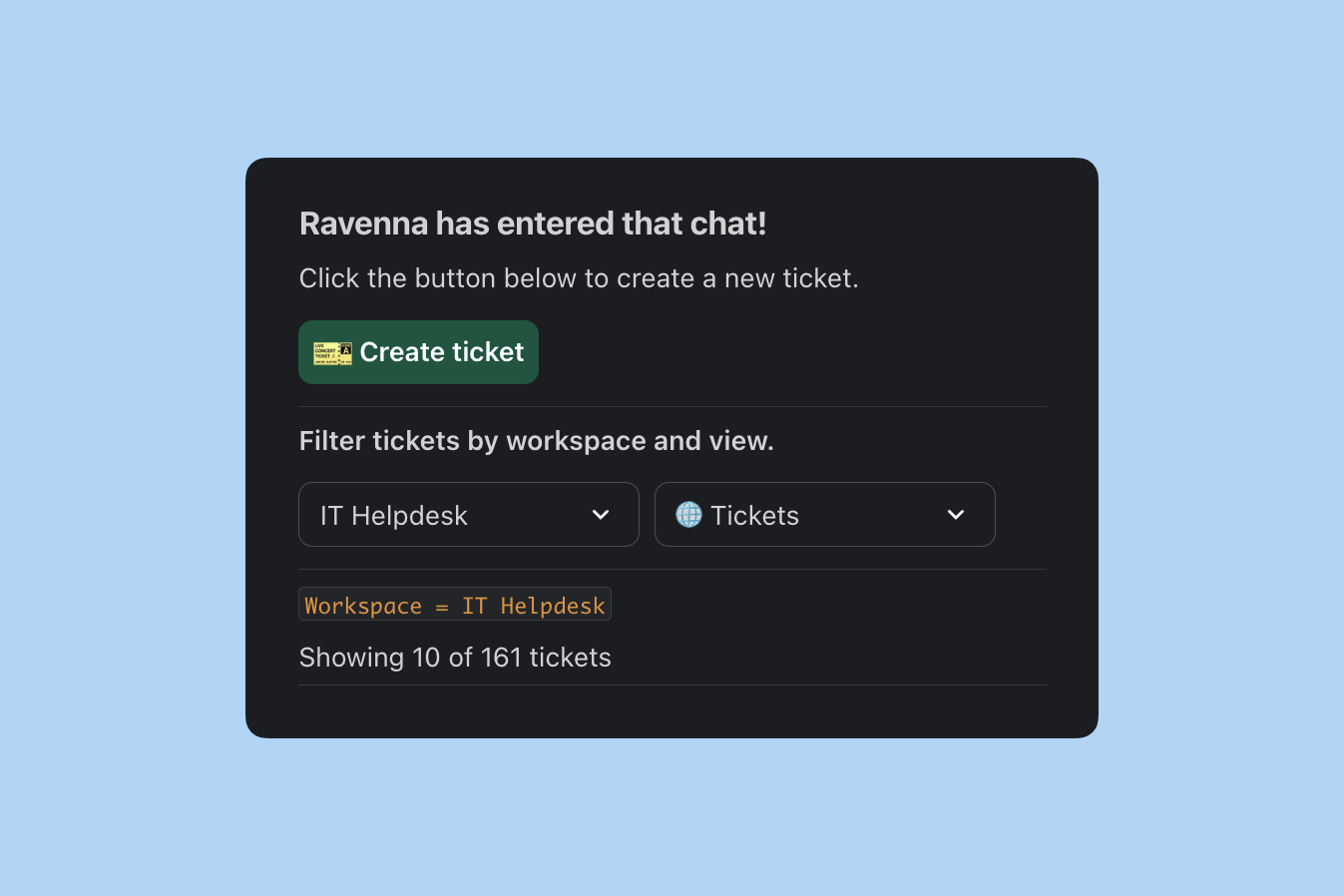 Workspace admin view with filters