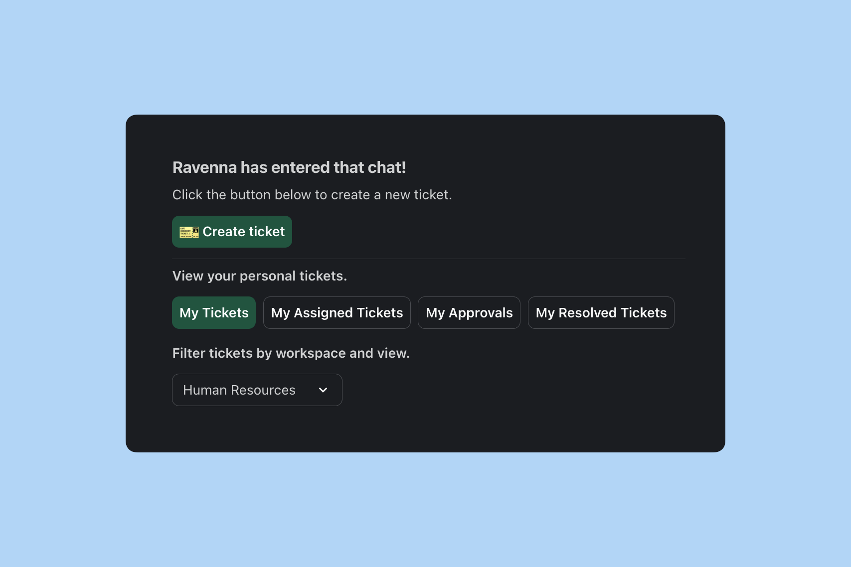 Workspace admin view with filters