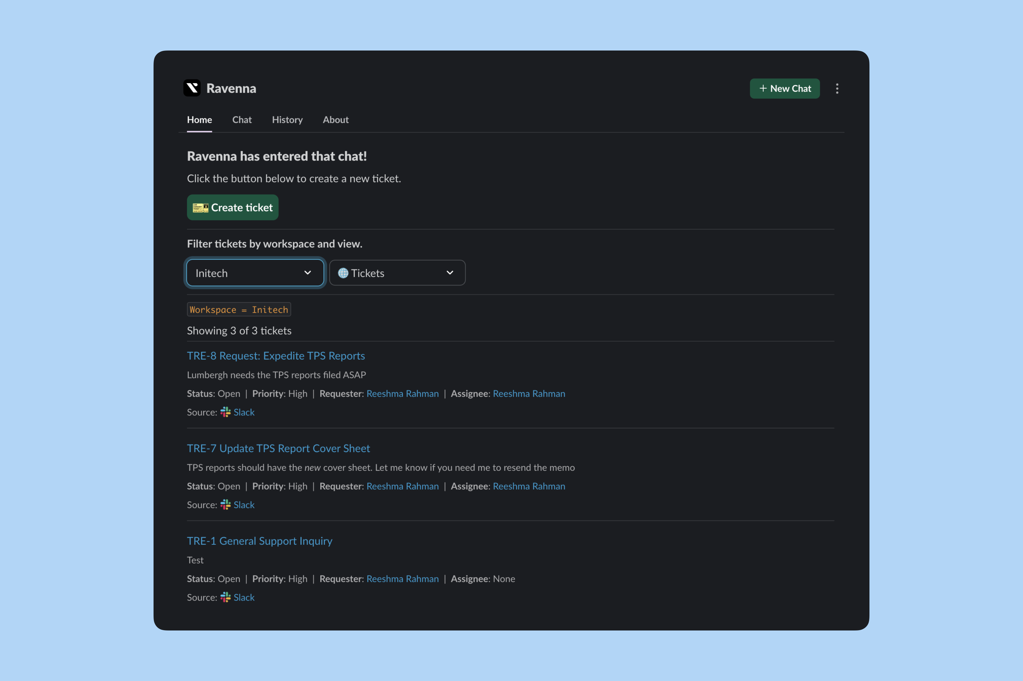 Ravenna App Home interface