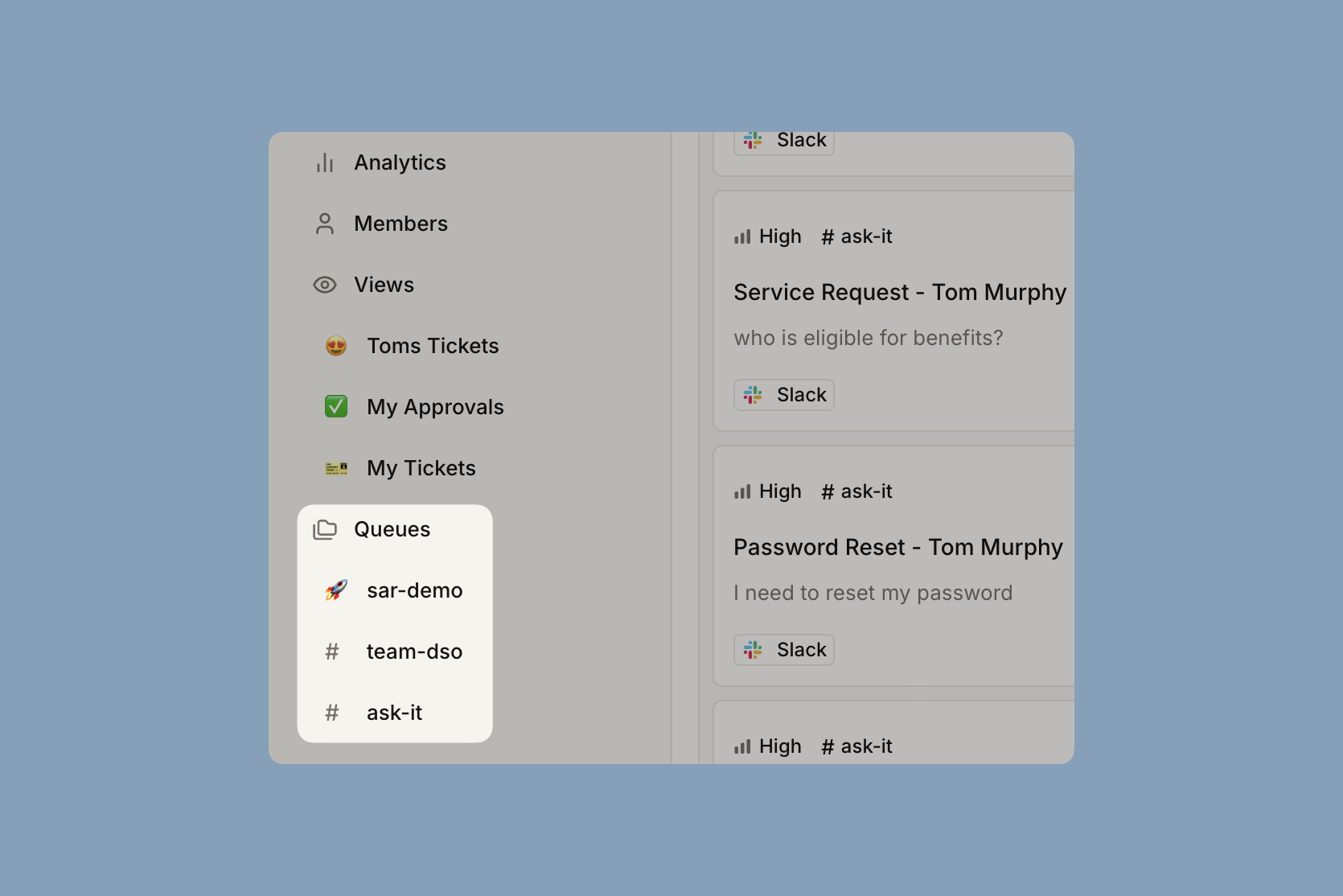 Workspace admin view with filters
