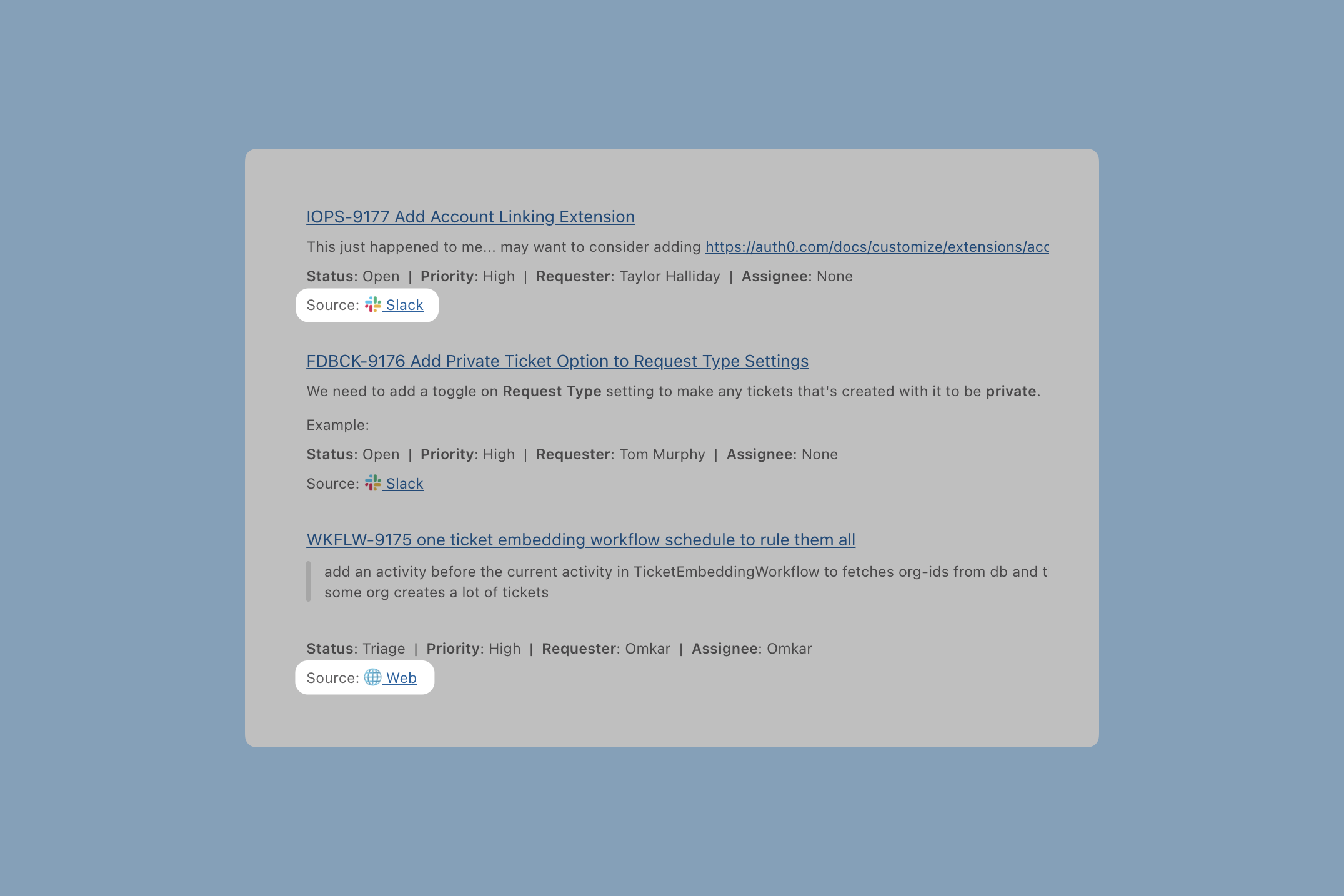 Workspace admin view with filters