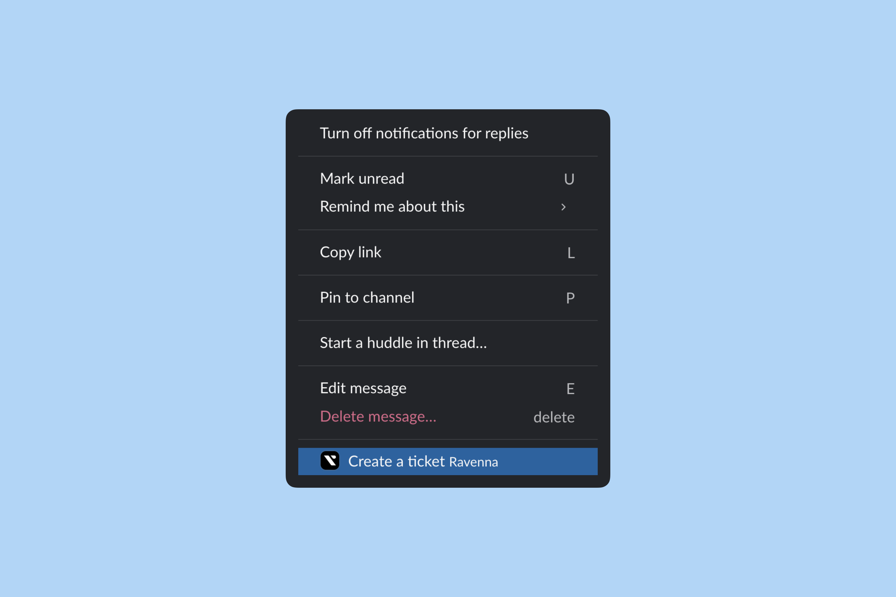 Message shortcut menu